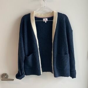 Sundry Navy Blue and Cream Cardigan Sweater Heart Sleeve